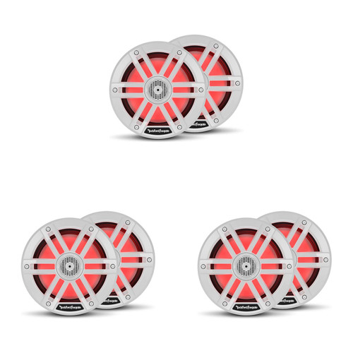 Rockford Fosgate  M1-65 RGB LED 6.5" Marine Speakers (6 Pack) White – 2-Way Coaxial Boat Speakers Pontoon & Center Console Audio Upgrade