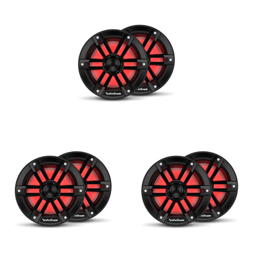 Rockford Fosgate M1-65B RGB LED 6.5" Marine Speakers (6 Pack) Black – 2-Way Coaxial Boat Speakers Pontoon & Center Console Audio Upgrade