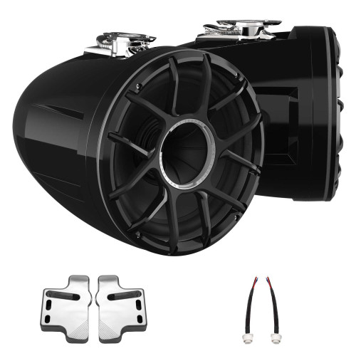 Wet Sounds REV 10 HD 10" Horn Loaded Compression Driver Tower Speakers with XZ Grills & Stainless Swivel Base Mount, 300 Watts RMS, Black, Pair with Wet Sounds POLISHED Centurion Gladiator brackets