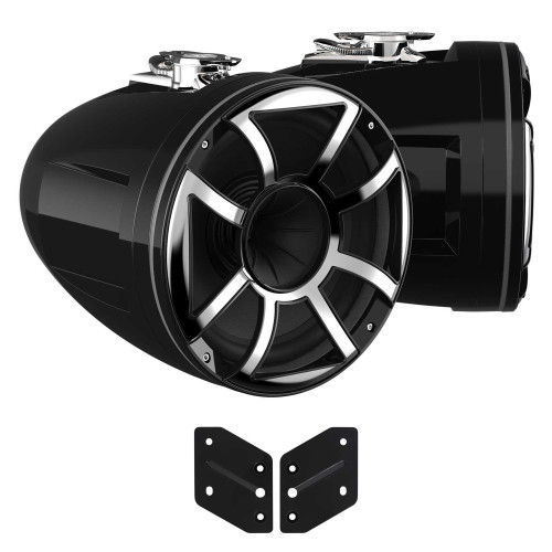Wet Sounds REV 12 HD 12" Horn Loaded Compression Driver Tower Speakers with XS Grills & Stainless Swivel Base Mount, 400 Watts RMS, Black, Pair with Wet Sounds REV 10 adaptor for Malibu X Tower lower mount