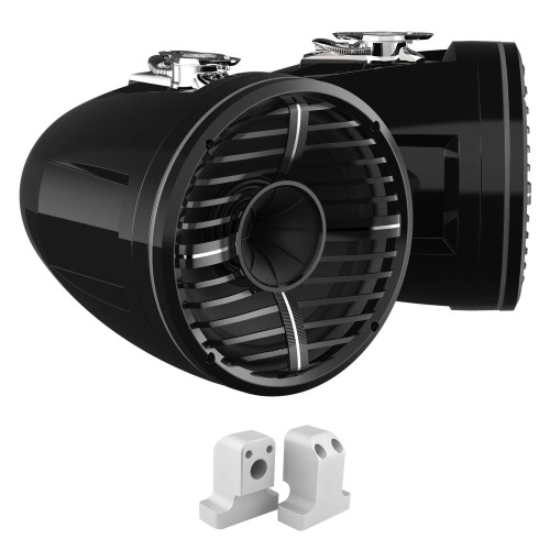 Wet Sounds REV 12 HD 12" Horn Loaded Compression Driver Tower Speakers with XW Grills & Stainless Swivel Base Mount, 400 Watts RMS, Black, Pair with Wet Sounds Supra FxONE Upper Tower Adapter Brackets W/ Bead Blast Finish