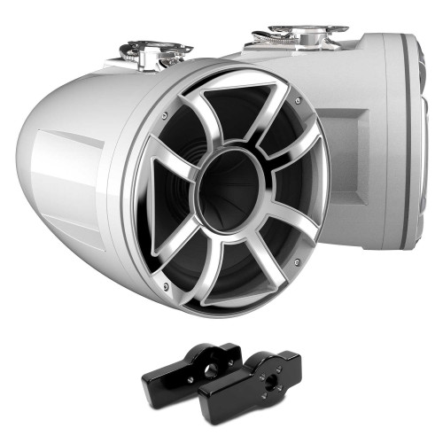 Wet Sounds REV 12 HD 12" Horn Loaded Compression Driver Tower Speakers with XS Grills & Stainless Swivel Base Mount, 400 Watts RMS, White, Pair with Wet Sounds Tower Speaker Brackets for the Centurion Maximus Tower-Black Powder Coated