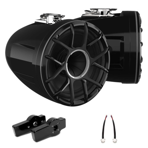 Wet Sounds REV 10 HD 10" Horn Loaded Compression Driver Tower Speakers with XZ Grills & Stainless Swivel Base Mount, 300 Watts RMS, Black, Pair with Wet Sounds Tower Speaker Brackets for the Centurion Maximus Tower-Black Powder Coated
