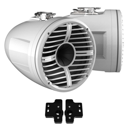 Wet Sounds REV 12 HD 12" Horn Loaded Compression Driver Tower Speakers with XW Grills & Stainless Swivel Base Mount, 400 Watts RMS, White, Pair with Wet Sounds BLACK Centurion Gladiator brackets