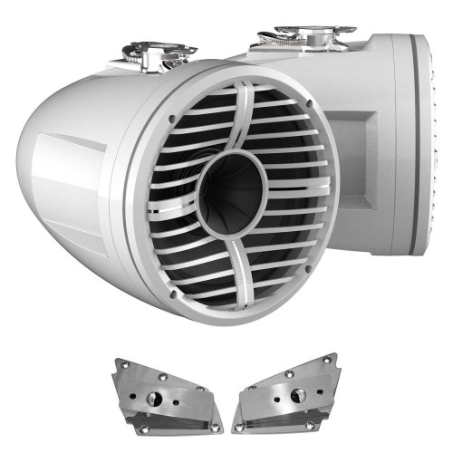 Wet Sounds REV 12 HD 12" Horn Loaded Compression Driver Tower Speakers with XW Grills & Stainless Swivel Base Mount, 400 Watts RMS, White, Pair with Wet Sounds Lower brackets for Nautique FC5 Tower