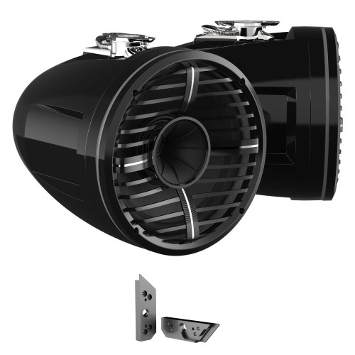Wet Sounds REV 12 HD 12" Horn Loaded Compression Driver Tower Speakers with XW Grills & Stainless Swivel Base Mount, 400 Watts RMS, Black, Pair with Wet Sounds ADP-MALIBU-G5-G Brushed Tower Speakers Adapters for the 2021+ Malibu G5 Tower