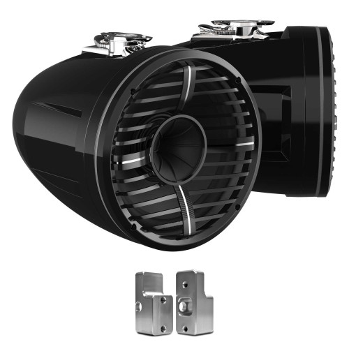 Wet Sounds REV 12 HD 12" Horn Loaded Compression Driver Tower Speakers with XW Grills & Stainless Swivel Base Mount, 400 Watts RMS, Black, Pair with Wet Sounds ADP-NAUTIQUE-G Tower Speaker Brackets For The Upper Brackets For Nautique G Tower