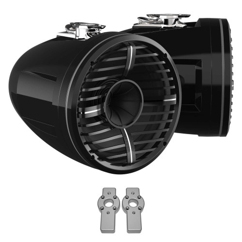 Wet Sounds REV 12 HD 12" Horn Loaded Compression Driver Tower Speakers with XW Grills & Stainless Swivel Base Mount, 400 Watts RMS, Black, Pair with Wet Sounds ADP MC Bracket-11 Brushed Aluminum