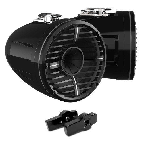 Wet Sounds REV 12 HD 12" Horn Loaded Compression Driver Tower Speakers with XW Grills & Stainless Swivel Base Mount, 400 Watts RMS, Black, Pair withWet Sounds Tower Speaker Brackets for the Centurion Maximus Tower-Black Powder Coated