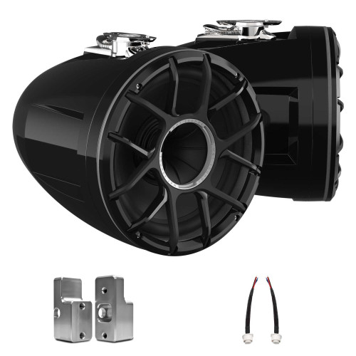 Wet Sounds REV 10 HD 10" Horn Loaded Compression Driver Tower Speakers with XZ Grills & Stainless Swivel Base Mount, 300 Watts RMS, Black, Pair with Wet Sounds ADP-NAUTIQUE-G Tower Speaker Brackets For The Upper Brackets For Nautique G Tower