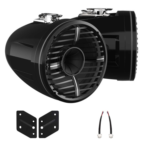 Wet Sounds REV 10 HD 10" Horn Loaded Compression Driver Tower Speakers with XW Grills & Stainless Swivel Base Mount, 300 Watts RMS, Black, Pair with Wet Sounds REV 10 adaptor for Malibu X Tower lower mount