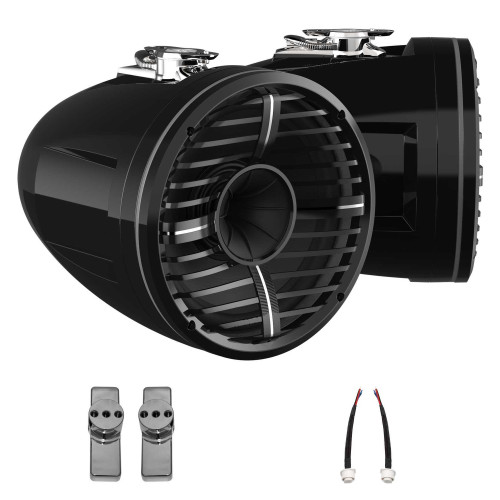 Wet Sounds REV 10 HD 10" Horn Loaded Compression Driver Tower Speakers with XW Grills & Stainless Swivel Base Mount, 300 Watts RMS, Black, Pair with Wet Sounds Upper brackets for Nautique FC5 Tower