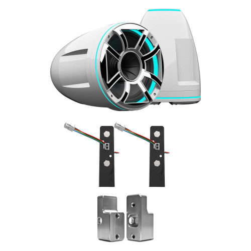 Wet Sounds REV 12 HD 12" Horn Loaded Compression Driver Tower Speakers with XS Grills & X Mount, 400 Watts RMS, White, Pair with Wet Sounds ADP-NAUTIQUE-G Tower Speaker Brackets For The Upper Brackets For Nautique G Tower