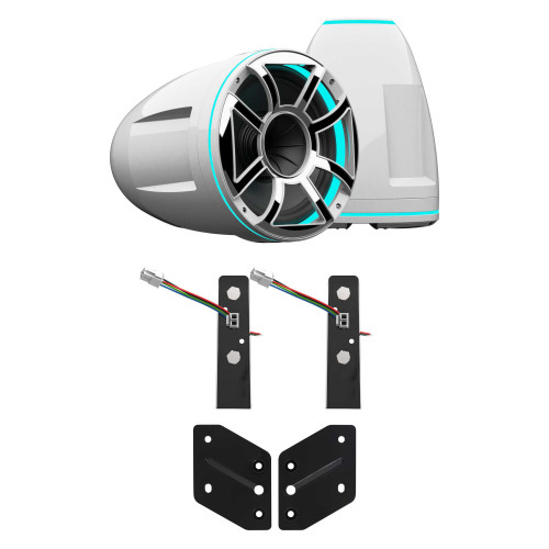 Wet Sounds REV 12 HD 12" Horn Loaded Compression Driver Tower Speakers with XS Grills & X Mount, 400 Watts RMS, White, Pair with Wet Sounds REV 10 adaptor for Malibu X Tower lower mount