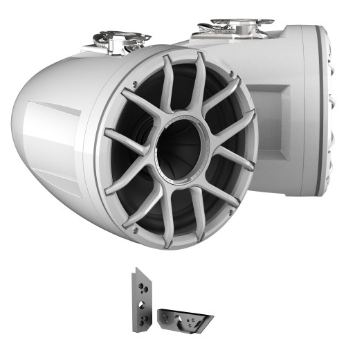 Wet Sounds REV 12 HD 12" Horn Loaded Compression Driver Tower Speakers with XZ Grills & Stainless Swivel Base Mount, 400 Watts RMS, White, Pair with Wet Sounds ADP-MALIBU-G5-G Brushed Tower Speakers Adapters for the 2021+ Malibu G5 Tower