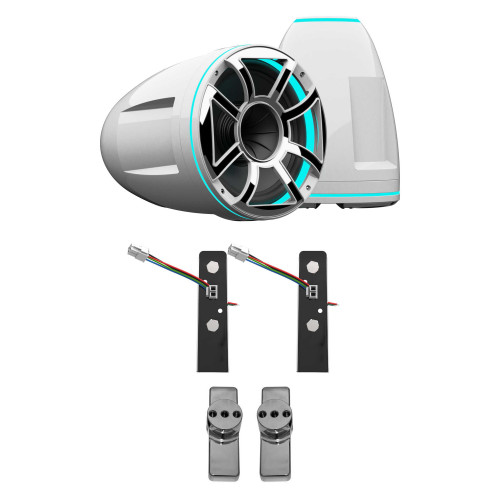 Wet Sounds REV 12 HD 12" Horn Loaded Compression Driver Tower Speakers with XS Grills & X Mount, 400 Watts RMS, White, Pair with Wet Sounds Upper brackets for Nautique FC5 Tower