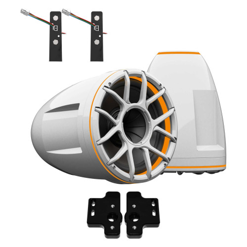 Wet Sounds REV 12 HD 12" Horn Loaded Compression Driver Tower Speakers with XZ Grills & X Mount, 400 Watts RMS, White, Pair with Wet Sounds BLACK Centurion Gladiator brackets