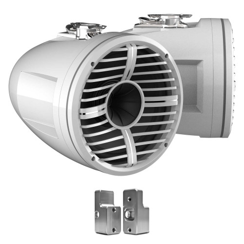 Wet Sounds REV 12 HD 12" Horn Loaded Compression Driver Tower Speakers with XW Grills & Stainless Swivel Base Mount, 400 Watts RMS, White, Pair with Wet Sounds ADP-NAUTIQUE-G Tower Speaker Brackets For The Upper Brackets For Nautique G Tower
