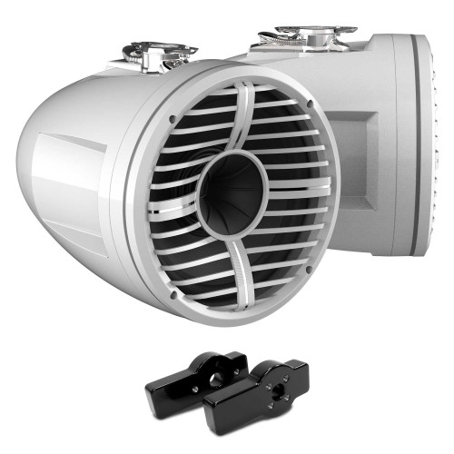 Wet Sounds REV 12 HD 12" Horn Loaded Compression Driver Tower Speakers with XW Grills & Stainless Swivel Base Mount, 400 Watts RMS, White, Pair with Wet Sounds Tower Speaker Brackets for the Centurion Maximus Tower-Black Powder Coated