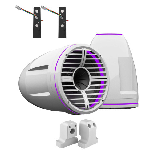 Wet Sounds REV 12 HD 12" Horn Loaded Compression Driver Tower Speakers with XW Grills & X Mount, 400 Watts RMS, White, Pair with Wet Sounds Supra FxONE Upper Tower Adapter Brackets W/ Bead Blast Finish