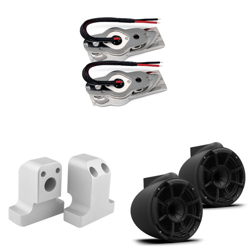 Wet Sounds REV 10 SE B - Matte Black REV10 Special Edition - Revolution Series 10" Tower Speakers, Pair  & Stainless Swivel Base Mount, 300 Watts RMS, Black, Pair with Wet Sounds Supra FxONE Upper Tower Adapter Brackets W/ Bead Blast Finish