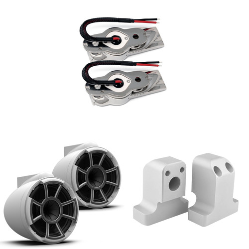 Wet Sounds REV 10 SE BW- Matte White REV10 Special Edition - Revolution Series 10" Tower Speakers, Pair  & Stainless Swivel Base Mount, 300 Watts RMS, White, Pair with Wet Sounds Supra FxONE Upper Tower Adapter Brackets W/ Bead Blast Finish