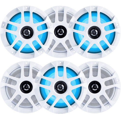 Memphis Audio 6.5" LED Marine Speakers - 3 Pair (6 Units) - OEM Bulk Pack MXA60L With White Grilles