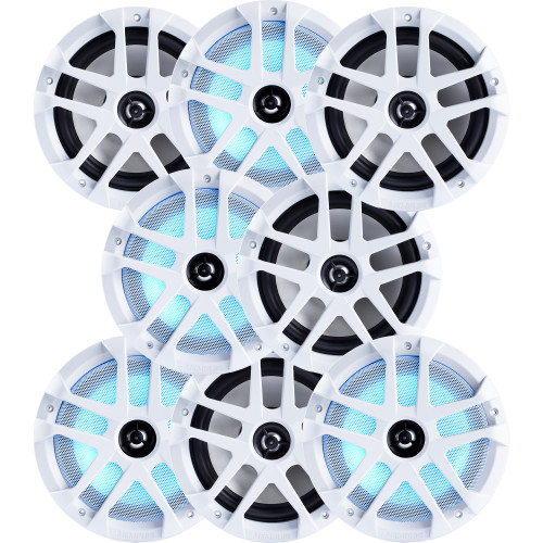 Memphis Audio 8" LED Marine Speakers - 4 Pair (8 Units) - OEM Bulk Pack MXA80L With White Grilles