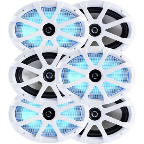 Memphis Audio 6x9 LED Marine Speakers - 3 Pair (6 Units) - OEM Bulk Pack MXA69L With White Grilles