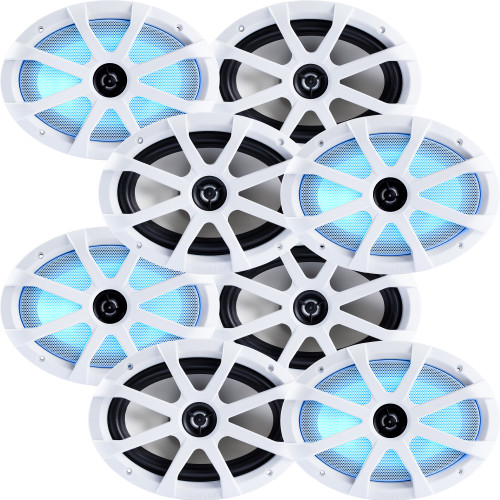 Memphis Audio 6x9 LED Marine Speakers - 4 Pair (8 Units) - OEM Bulk Pack MXA69L With White Grilles
