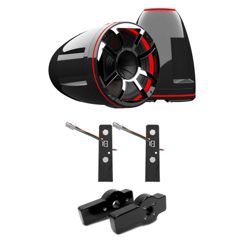 Wet Sounds REV 12 HD 12" Horn Loaded Compression Driver Tower Speakers with XS Grills & X Mount, 400 Watts RMS, BLACK, Pair with Wet Sounds Tower Speaker Brackets for the Centurion Maximus Tower-Black Powder Coated