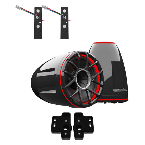 Wet Sounds REV 10 HD 10" Horn Loaded Compression Driver Tower Speakers with XZ Grills & X Mount, 400 Watts RMS, BLACK, Pair with Wet Sounds BLACK Centurion Gladiator brackets