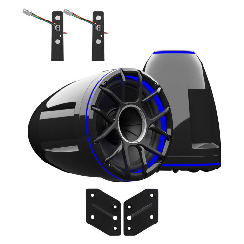 Wet Sounds REV 12 HD 12" Horn Loaded Compression Driver Tower Speakers with XZ Grills & X Mount, 400 Watts RMS, BLACK, Pair with Wet Sounds REV 10 adaptor for Malibu X Tower lower mount