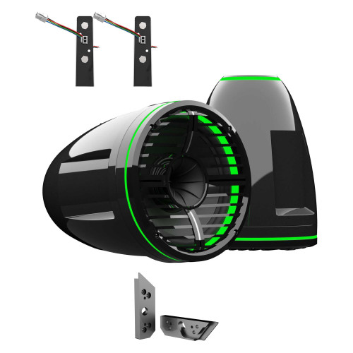 Wet Sounds REV 12 HD 12" Horn Loaded Compression Driver Tower Speakers with XW Grills & X Mount, 400 Watts RMS, BLACK, Pair with Wet Sounds ADP-MALIBU-G5-G Brushed Tower Speakers Adapters for the 2021+ Malibu G5 Tower