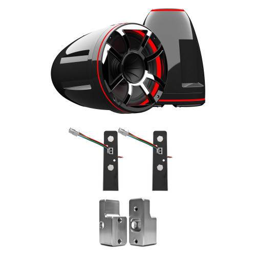 Wet Sounds REV 12 HD 12" Horn Loaded Compression Driver Tower Speakers with XS Grills & X Mount, 400 Watts RMS, BLACK, Pair with Wet Sounds ADP-NAUTIQUE-G Tower Speaker Brackets For The Upper Brackets For Nautique G Tower