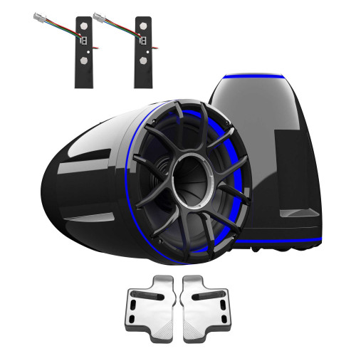 Wet Sounds REV 12 HD 12" Horn Loaded Compression Driver Tower Speakers with XZ Grills & X Mount, 400 Watts RMS, BLACK, Pair with Wet Sounds POLISHED Centurion Gladiator brackets