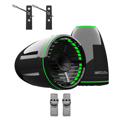 Wet Sounds REV 12 HD 12" Horn Loaded Compression Driver Tower Speakers with XW Grills & X Mount, 400 Watts RMS, BLACK, Pair with Wet Sounds Upper brackets for Nautique FC5 Tower