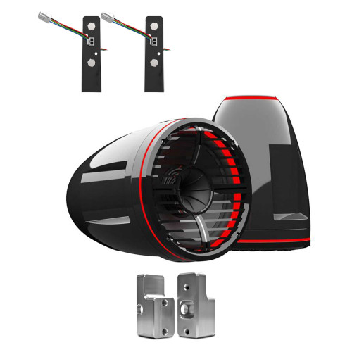 Wet Sounds REV 10 HD 10" Horn Loaded Compression Driver Tower Speakers with XW Grills & X Mount, 400 Watts RMS, BLACK, Pair with Wet Sounds ADP-NAUTIQUE-G Tower Speaker Brackets For The Upper Brackets For Nautique G Tower