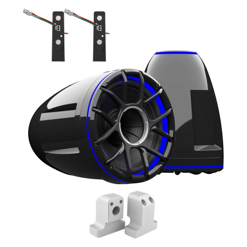 Wet Sounds REV 12 HD 12" Horn Loaded Compression Driver Tower Speakers with XZ Grills & X Mount, 400 Watts RMS, BLACK, Pair with Wet Sounds Supra FxONE Upper Tower Adapter Brackets W/ Bead Blast Finish