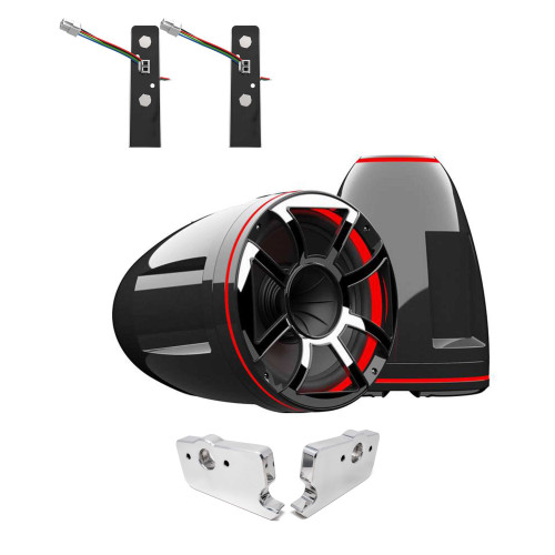 Wet Sounds REV 10 HD 10" Horn Loaded Compression Driver Tower Speakers with XS Grills & X Mount, 400 Watts RMS, BLACK, Pair with Wet Sounds POLISHED Malibu G3 Speaker mount - Single