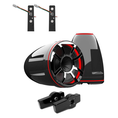 Wet Sounds REV 10 HD 10" Horn Loaded Compression Driver Tower Speakers with XS Grills & X Mount, 400 Watts RMS, BLACK, Pair with Wet Sounds Tower Speaker Brackets for the Centurion Maximus Tower-Black Powder Coated