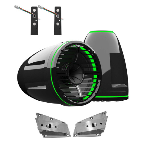 Wet Sounds REV 12 HD 12" Horn Loaded Compression Driver Tower Speakers with XW Grills & X Mount, 400 Watts RMS, BLACK, Pair with Wet Sounds Lower brackets for Nautique FC5 Tower