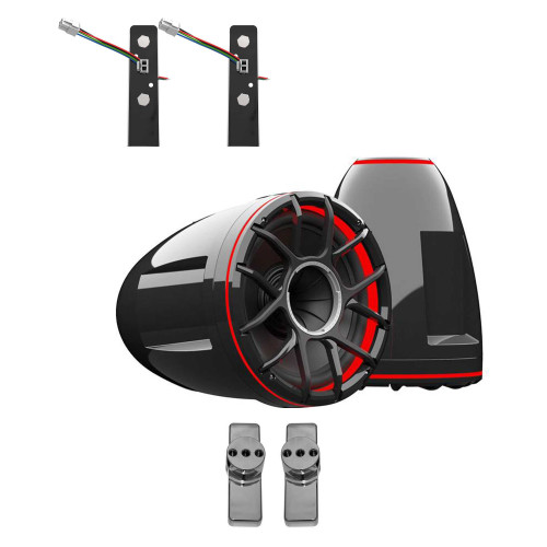 Wet Sounds REV 10 HD 10" Horn Loaded Compression Driver Tower Speakers with XZ Grills & X Mount, 400 Watts RMS, BLACK, Pair with Wet Sounds Upper brackets for Nautique FC5 Tower