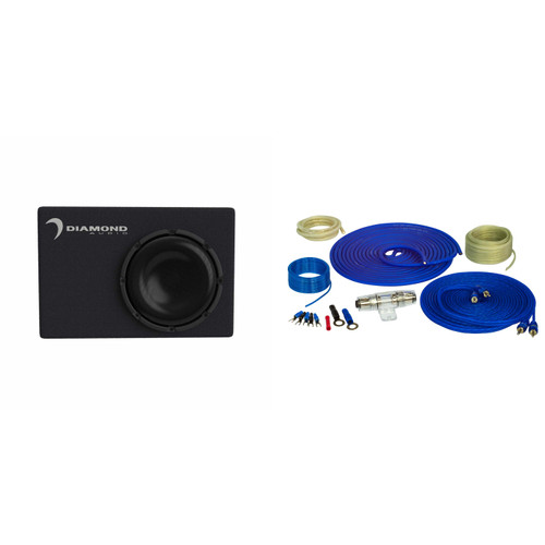 Diamond Audio DESMB8A 8" Amplified Subwoofer + 8 Gauge Wiring Kit Complete Bass Install Package