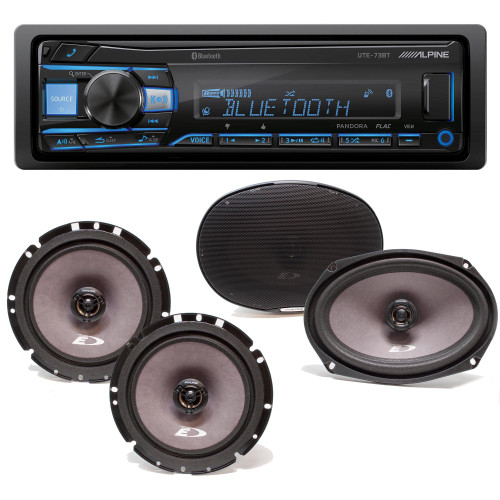 Alpine UTE-73BT Bluetooth® Multimedia Receiver (Does Not Play CDs) with A Pair Alpine SXE-1726S 6.5" Coax and A Pair SXE-6926S 6x9" Coax Speakers
