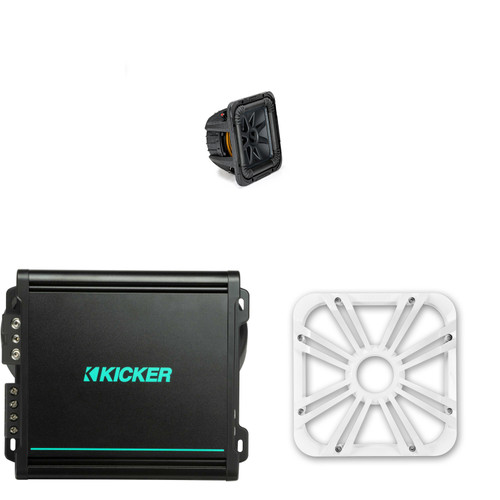 Kicker L7S 10" Subwoofer & Amp Bundle – 44L7S104 Square Sub w/ White LED Grill + 48KMA8001 Marine Amplifier – DIY Boat & UTV Bass Upgrade