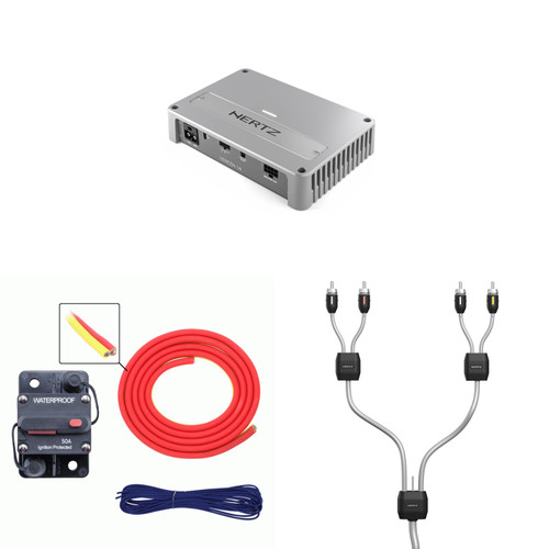 Hertz Marine Amplifier Upgrade Kit – Venezia V4 4-Channel High Power Amp with 8GA Wiring Kit & 4-Channel RCA – DIY Boat Audio Add-On for Loud, Clean Power & 2-Zone Systems