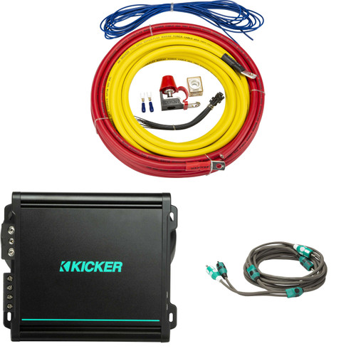 Kicker Marine Subwoofer Amplifier Upgrade Kit – KMA800.1 800W Mono Amp, 4 Gauge Wiring Kit & RCA Cables – DIY Pontoon & Boat Audio Add-On for Stronger Bass