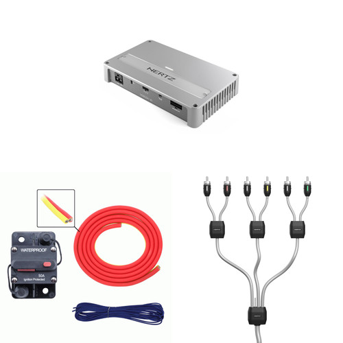 Hertz Marine Amplifier Upgrade Kit – Venezia V6 6-Channel High Power Amp with 8GA Wiring Kit & 6-Channel RCA – DIY Boat Audio System for 6 Speakers or 3-Zone Systems