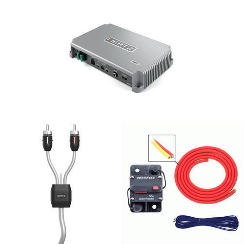 Hertz Marine Subwoofer Amplifier Upgrade Kit – HMD1 Mono Amp with 8GA Wiring Kit & RCA – DIY Boat Audio Add-On for Deep, Clean Bass